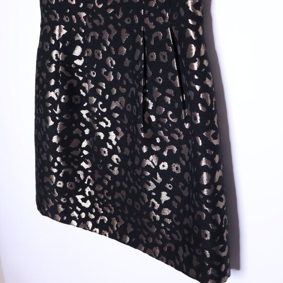 MOLLY BRACKEN Black Leopard Print Mini Dress Metallic Rose Gold Lined Women's S - Picture 3 of 11